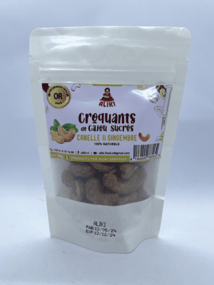 Croquants de cajou sucrés cannelle gingembre en sachet 50g - ALIKI