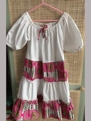 Robe coton blanc motif pagne – Kelsay’s